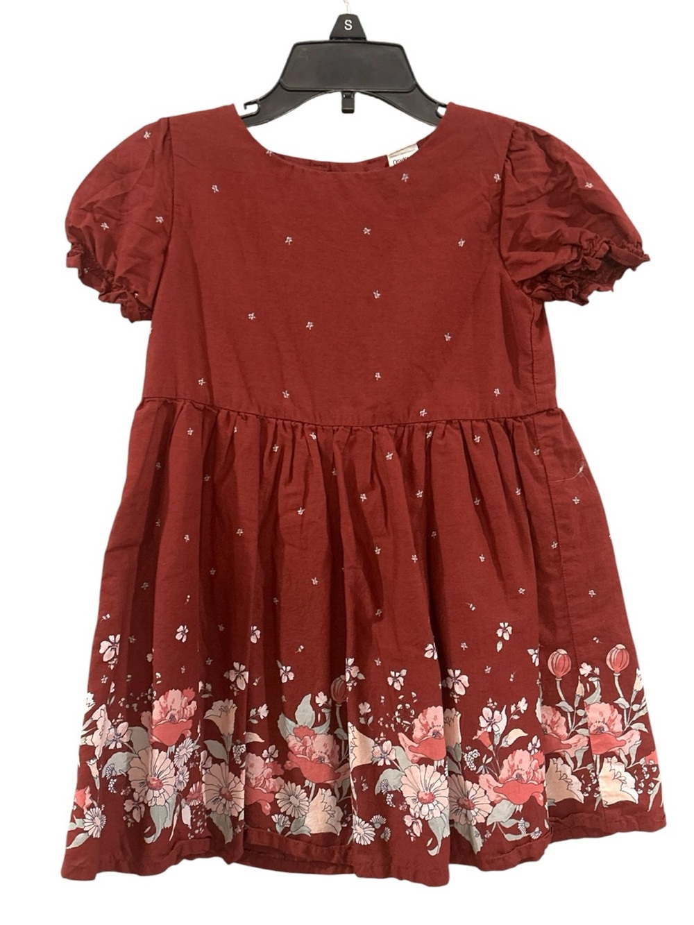 Girls' Floral Hem Puff Sleeve Dress in Burgundy 4T